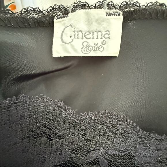 Vintage Black Satin Lace Slip Dress Appliqué Detail Coquette 90s Lingerie M - Picture 7 of 7